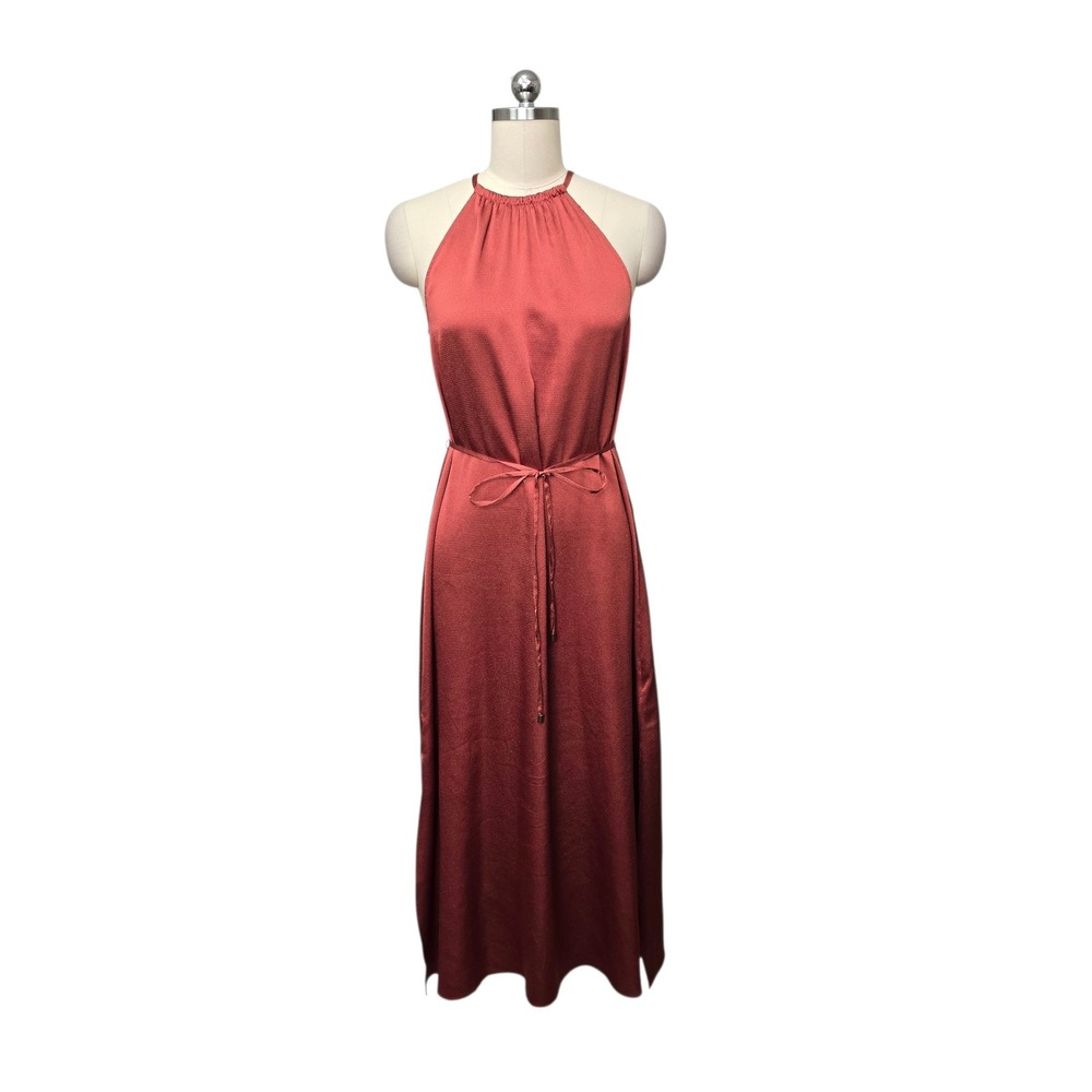 Ted Baker London Rust Orange Halter Neck Textured Satin Maxi Dress Size 1 US 4